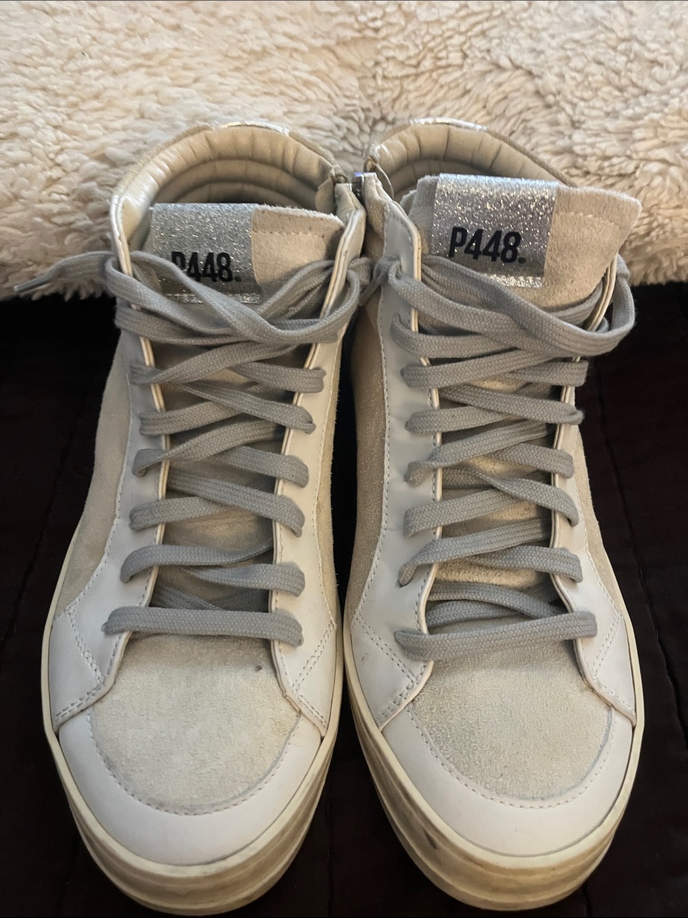 P448 Gray and Silver High-Top Sneakers